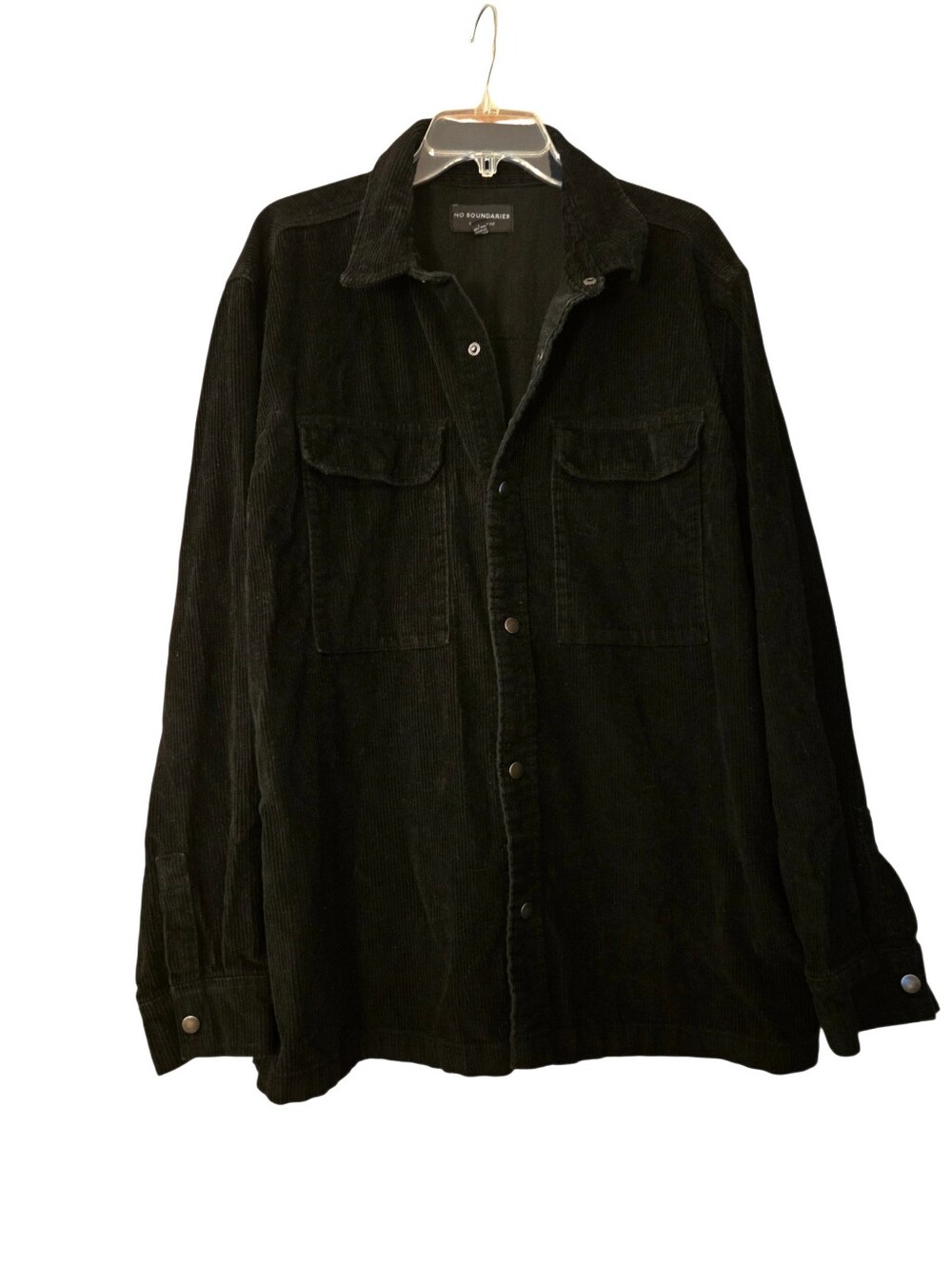 No Boundaries Black Corduroy Shacket Snaps Oversized  100% Cotton Size Large